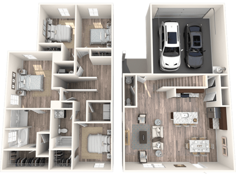 Floor plan for 4 beds, 2.5 baths, 1966 sqft